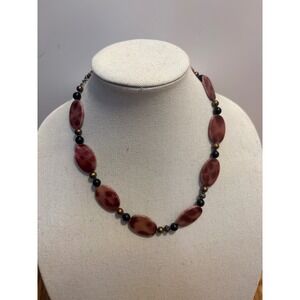 Sterling Silver 925 Oval Stone Beaded Necklace